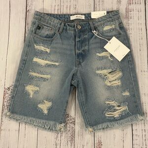 NWT KanCan Shorts Womens Small Blue Distressed Blue Jean Denim KC5189M *READ*